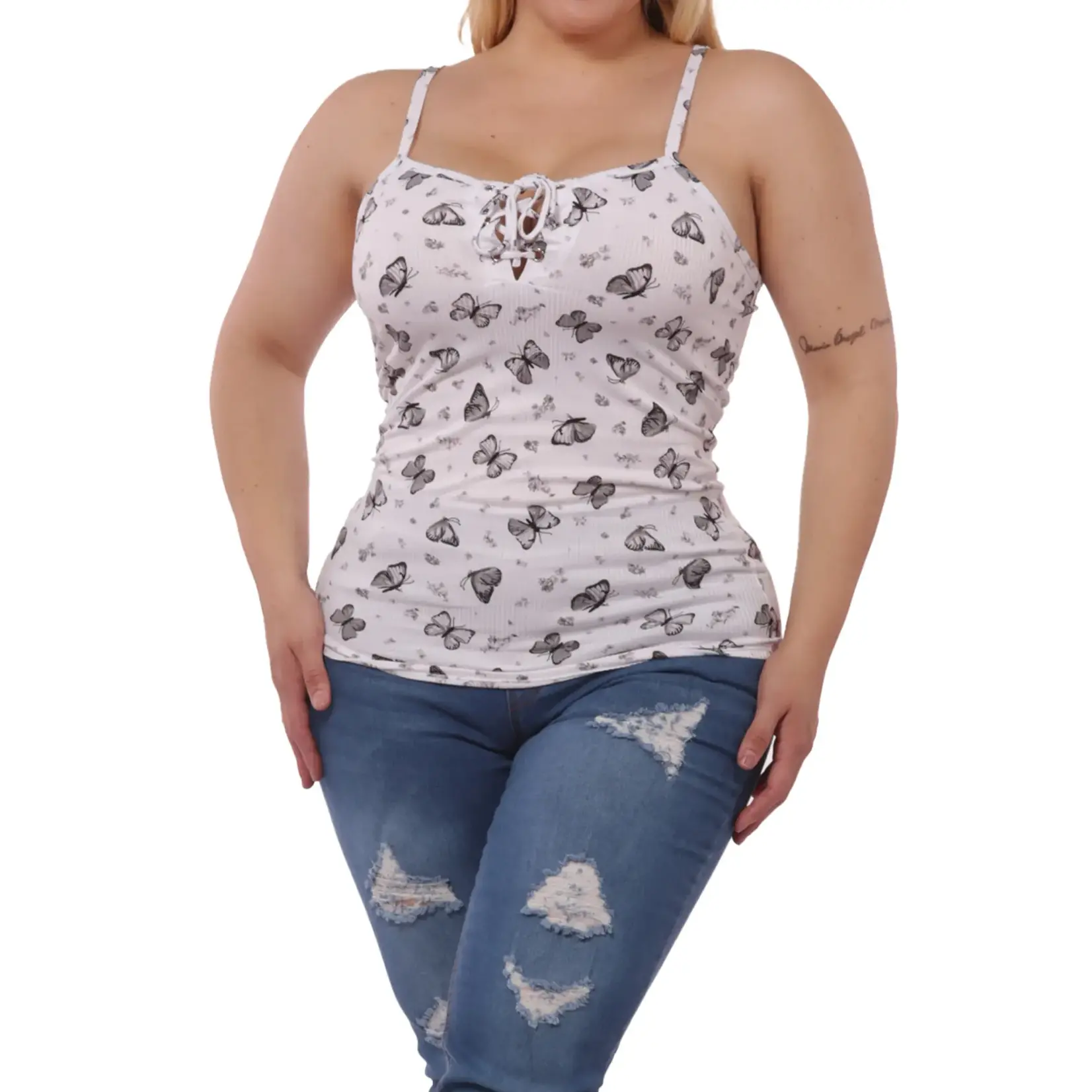 ACTING PRO WOMENS PLUS SIZE LACE -UP TANK RIBBED TOP-XSS74G