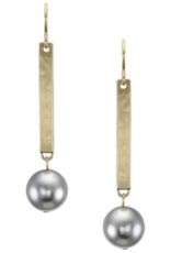 Marjorie Baer Marjorie Baer E9851BW7 Long Rectangle with Large Grey Pearl Wire Earring