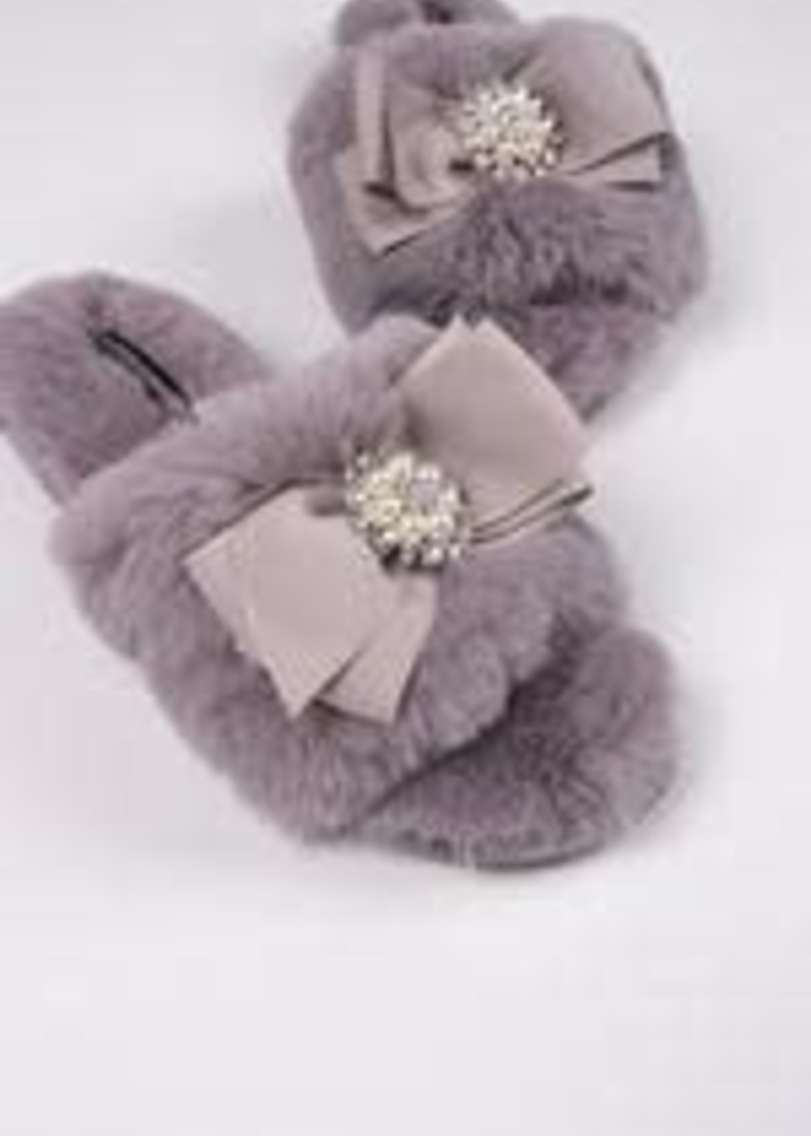 Fuzzy Slippers w/ Embellished Toe