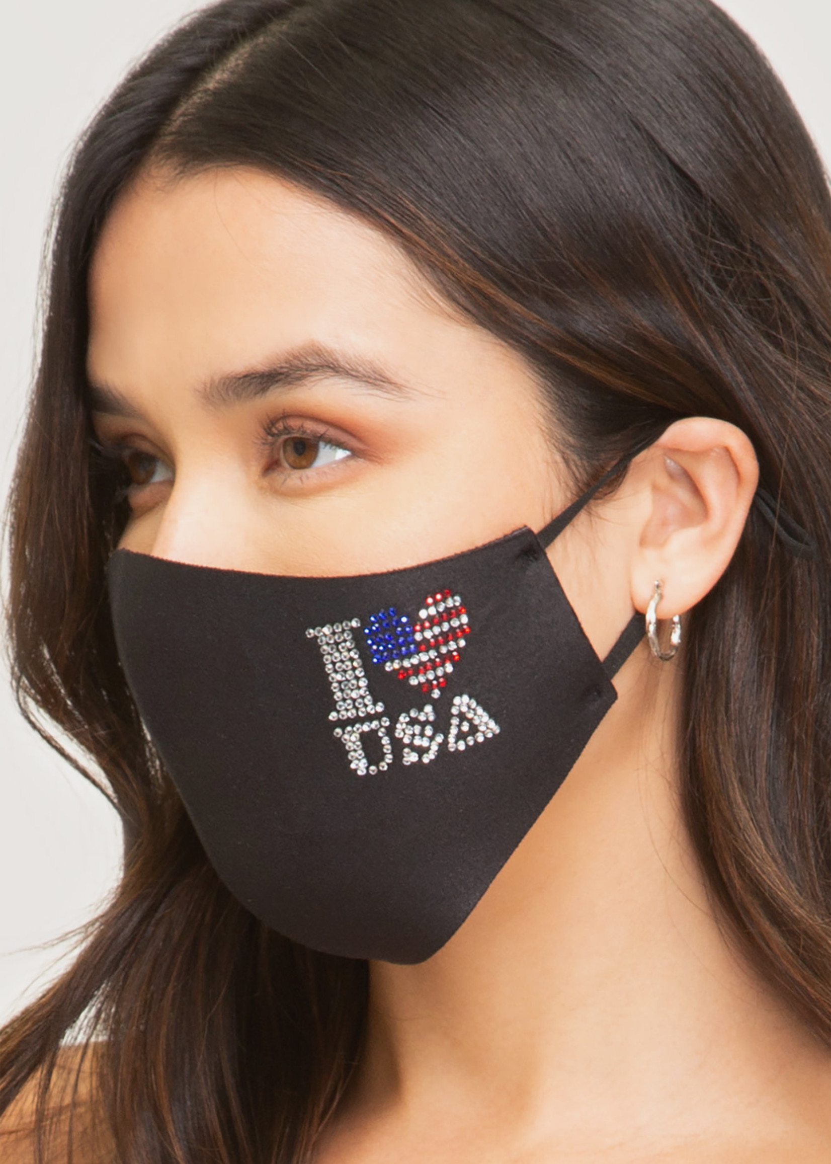 Asst USA Black Cotton Mask w/ Adjustable Earpiece