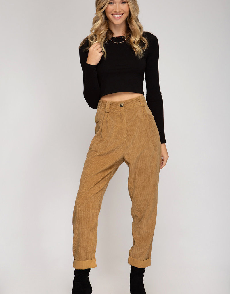 Cuffed Curduroy Pants w/ Pockets - GlitzyTrendz Cuffed Curduroy Pants w/ Pockets - GlitzyTrendz