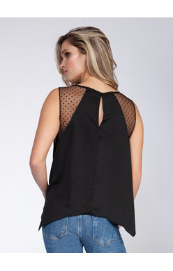 BLACK TAPE MESH YOKE TANK W HANDKERCHIEF HEM