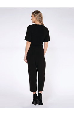 BLACK TAPE TIE FRONT JUMPSUIT