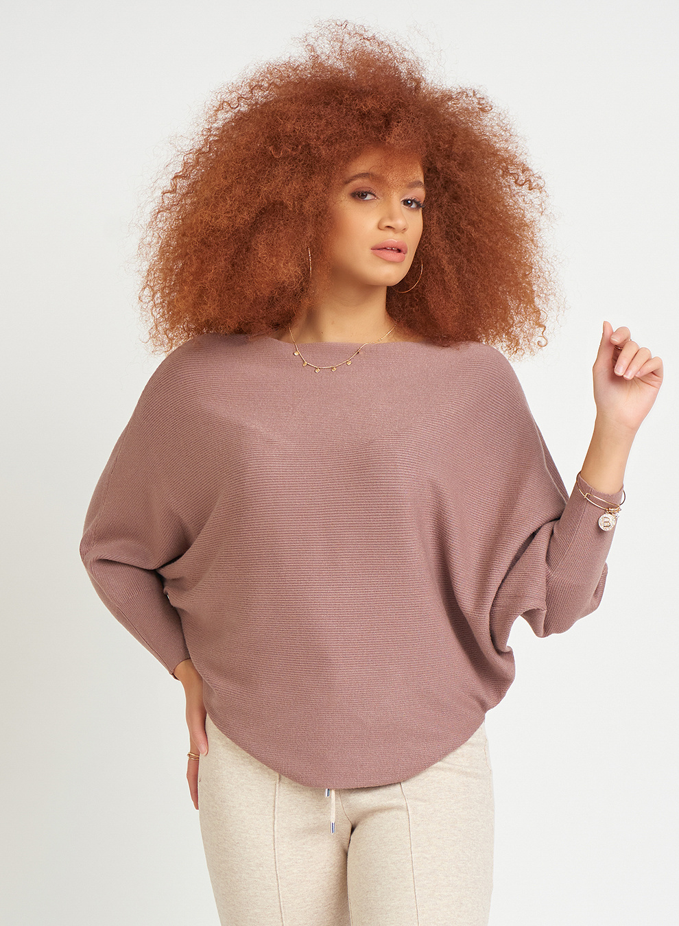 DOLMAN SLEEVE RIBBED ROUND HEM SWEATER