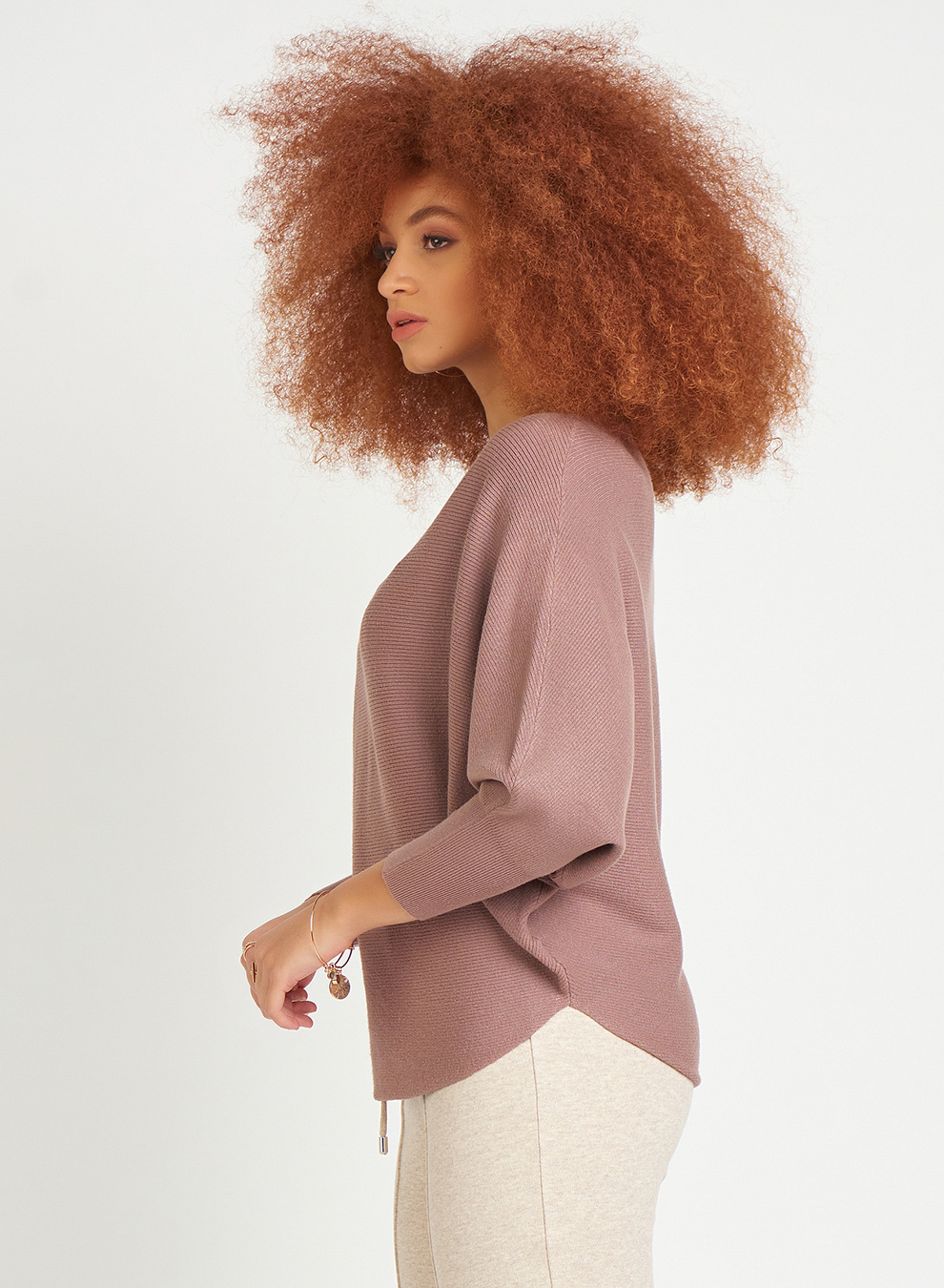 DOLMAN SLEEVE RIBBED ROUND HEM SWEATER