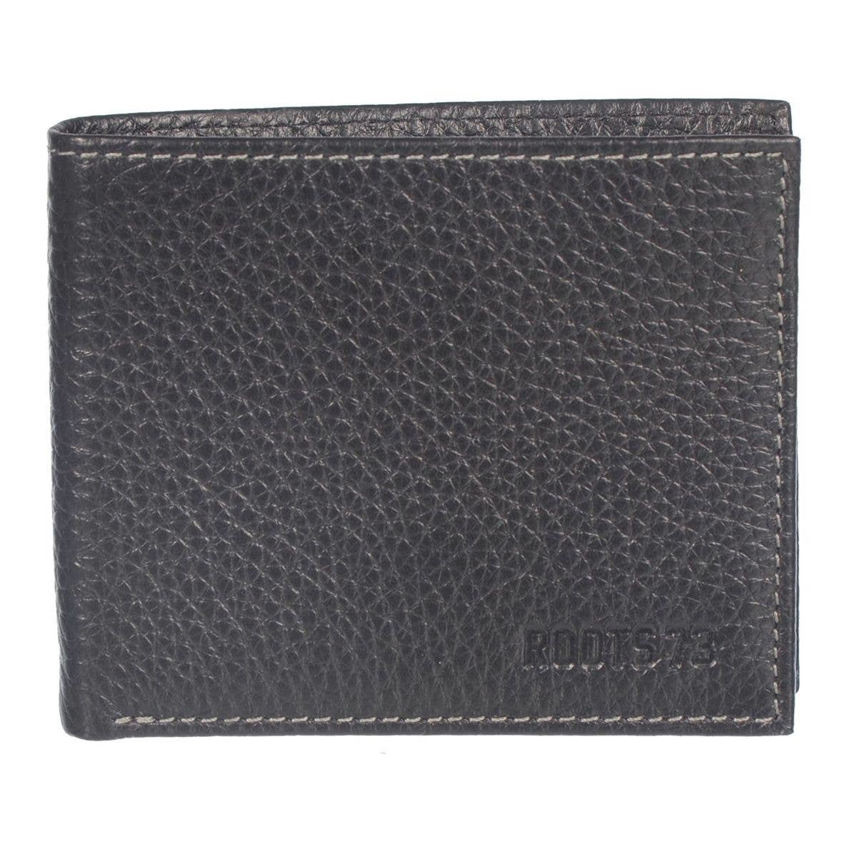 ROOTS MEN LEATHER SLIMFOLD WALLET-BLACK