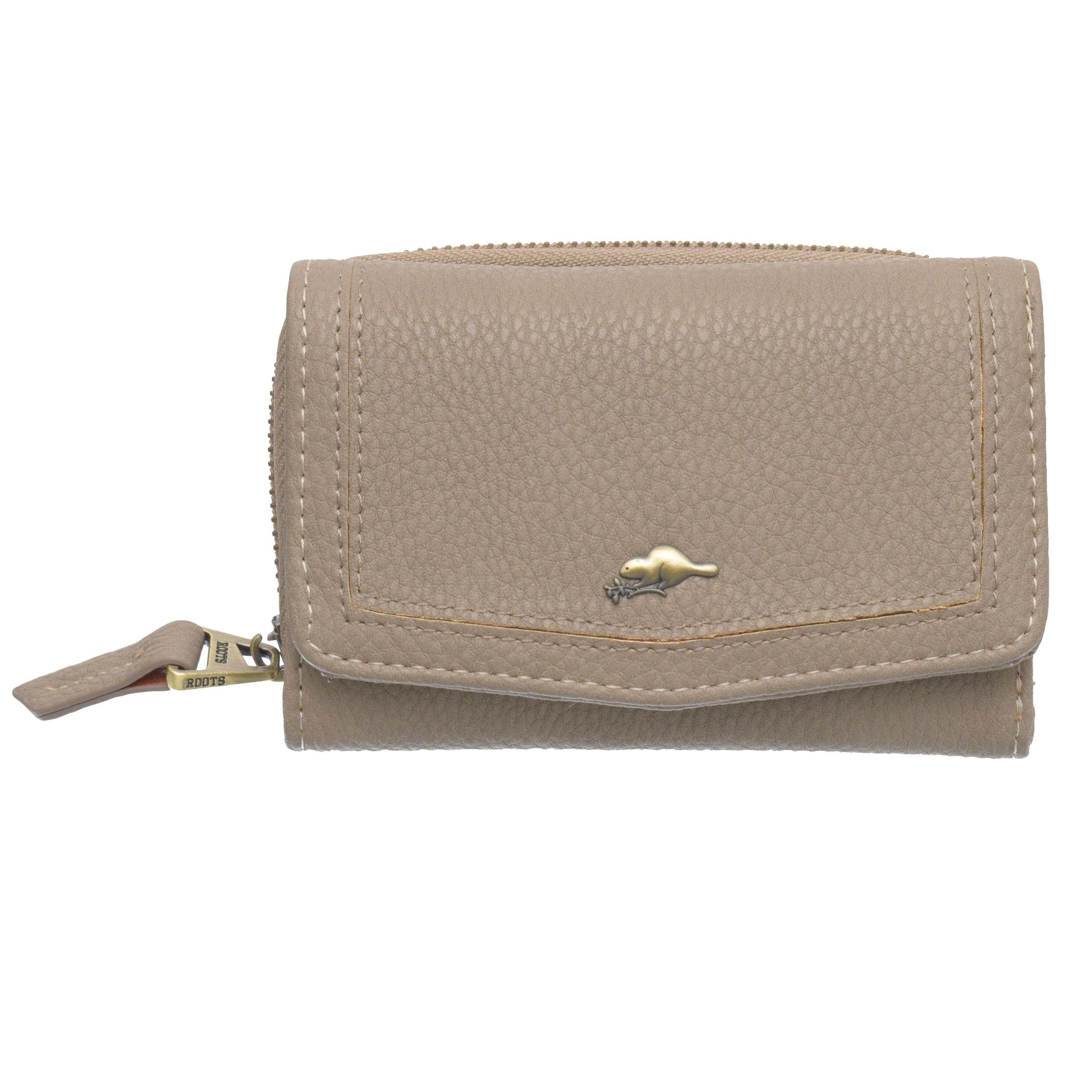 ROOTS LADIES TRIFOLD ZIP AROUND WALLET TAUPE