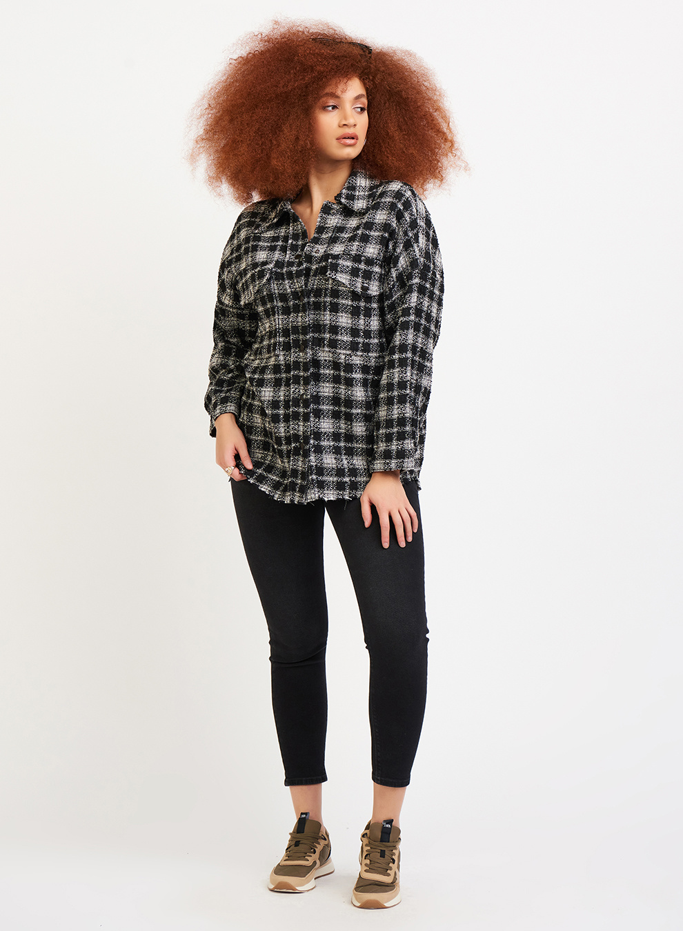 PLAID TEXTURE WEAVE OVERSHIRT