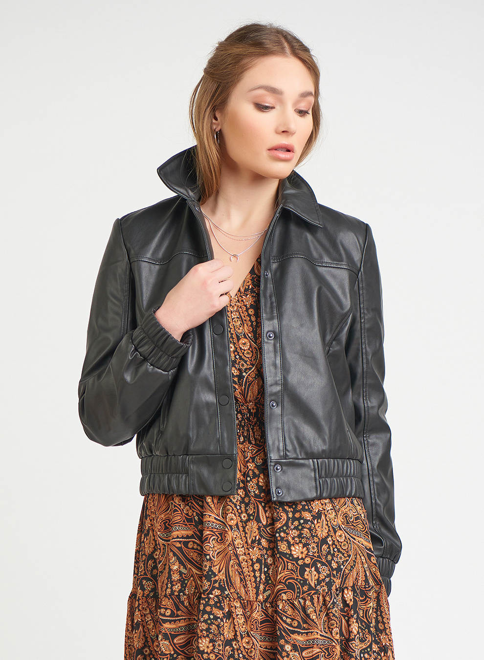 FAUX LEATHER BOMBER JACKET