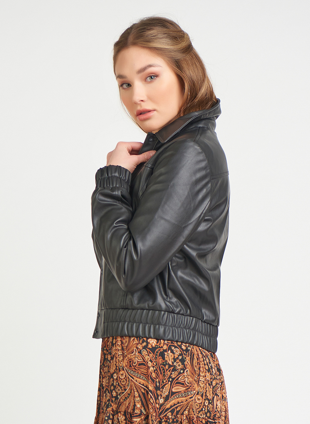 FAUX LEATHER BOMBER JACKET