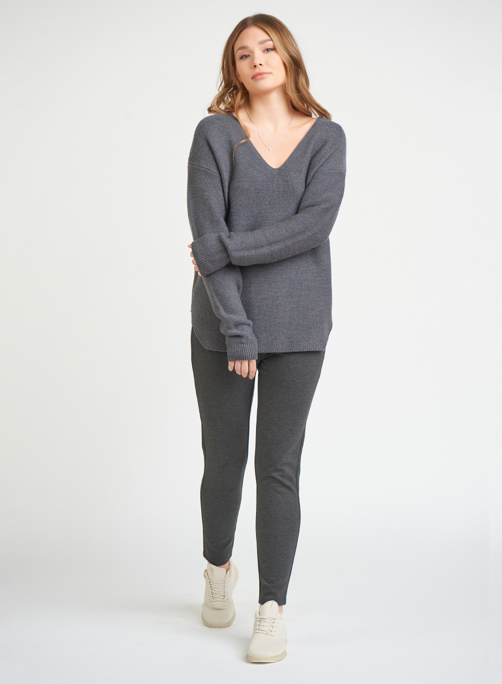 WAFFLE KNIT V-NECK SWEATER