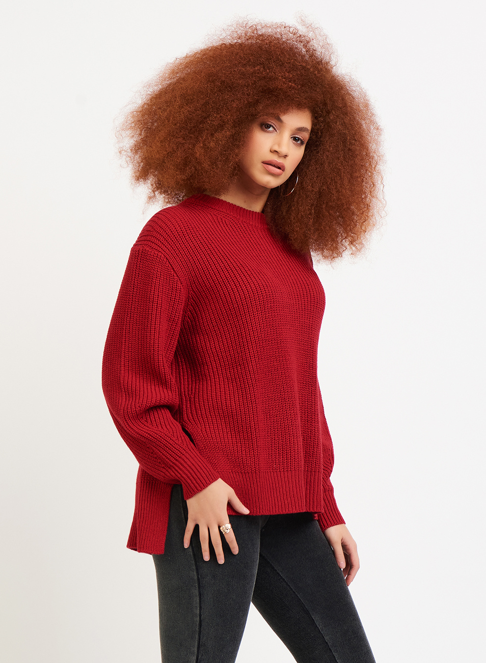 HIGH LOW CREW NECK SWEATER