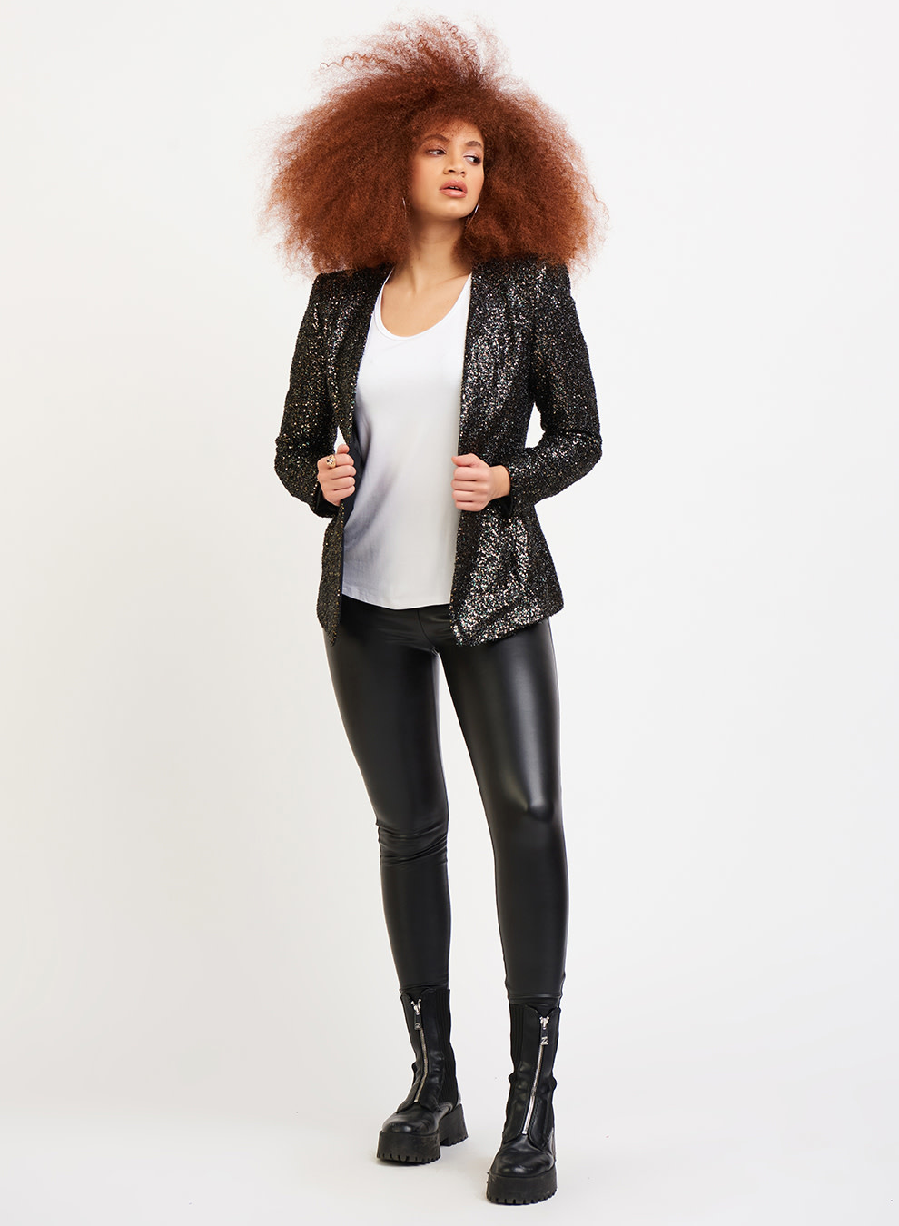 OPEN FRONT SEQUIN BLAZER