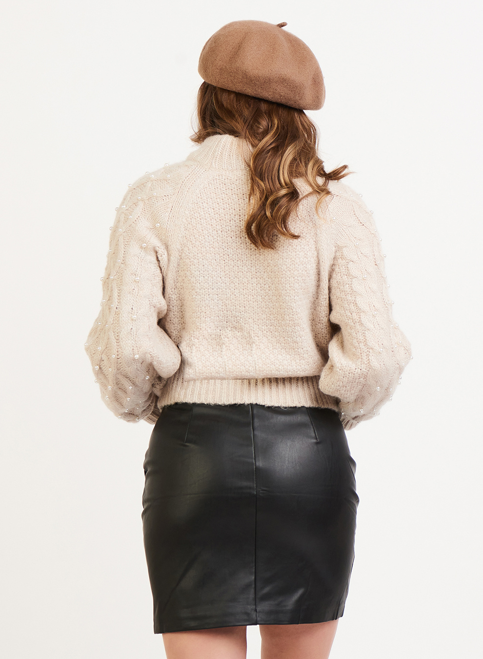 CABLE KNIT SWEATER WITH PEARLS