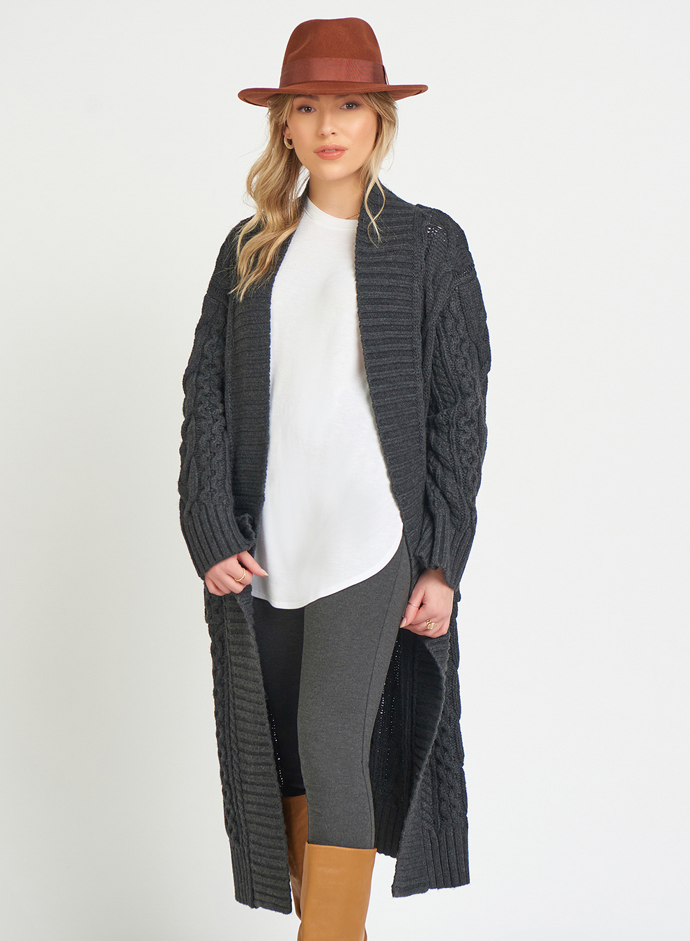 MIDI CABLE KNIT CARDIGAN SWEATER