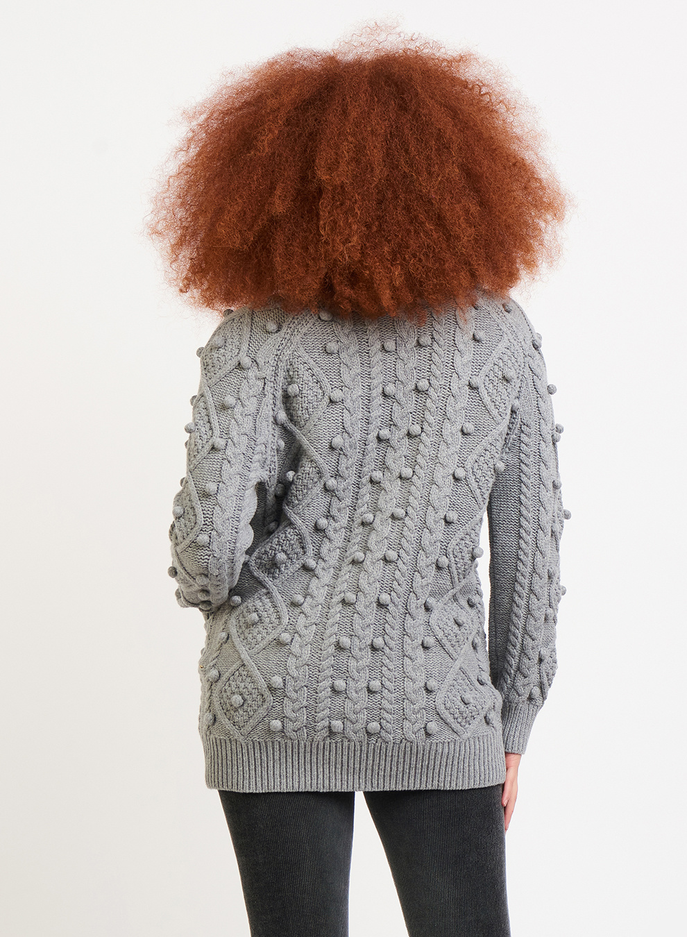 CABLE KNIT POM POM BUTTON FRONT CARDIAN SWEATER