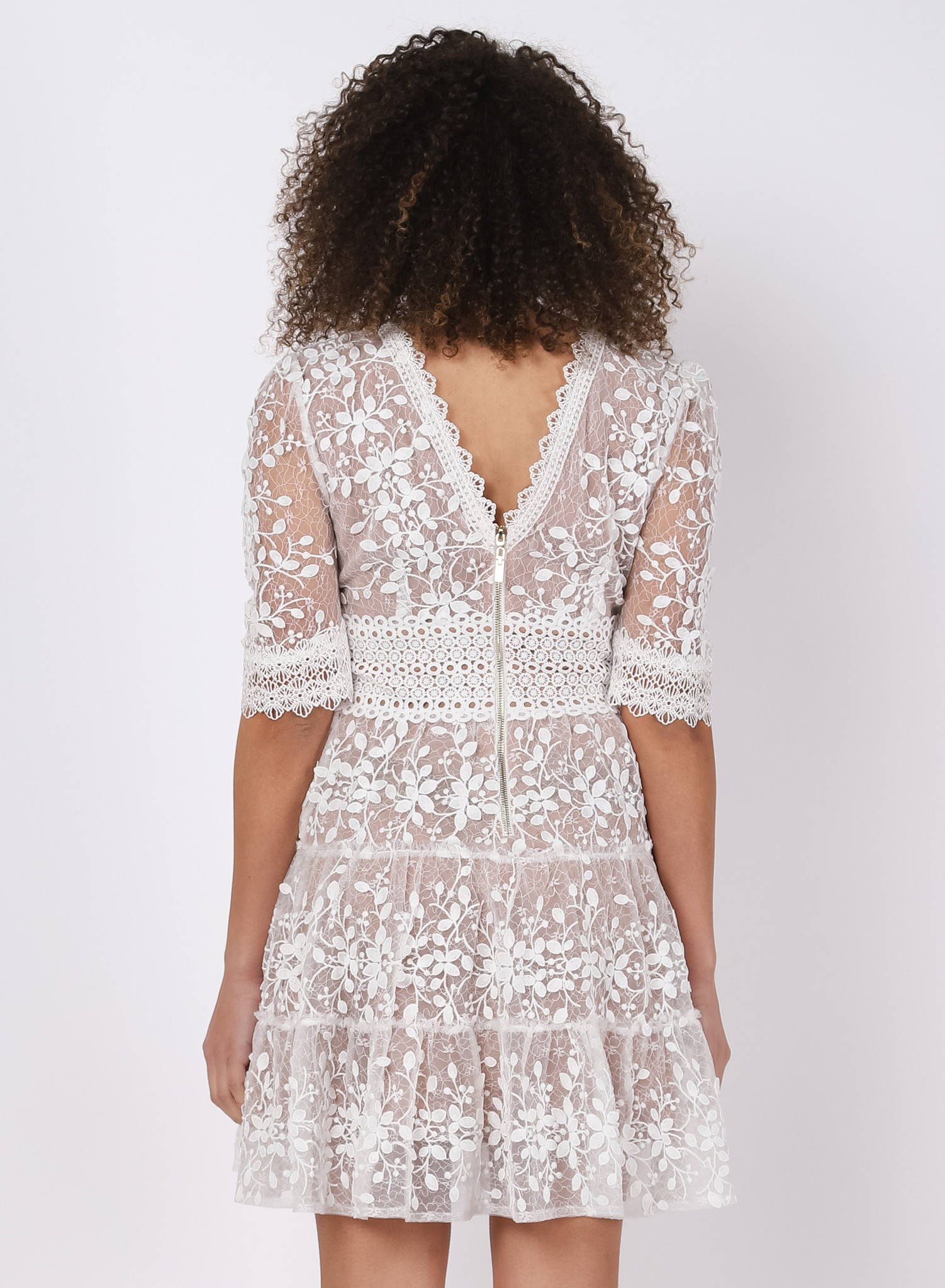 V NECK TIERED LACE DRESS