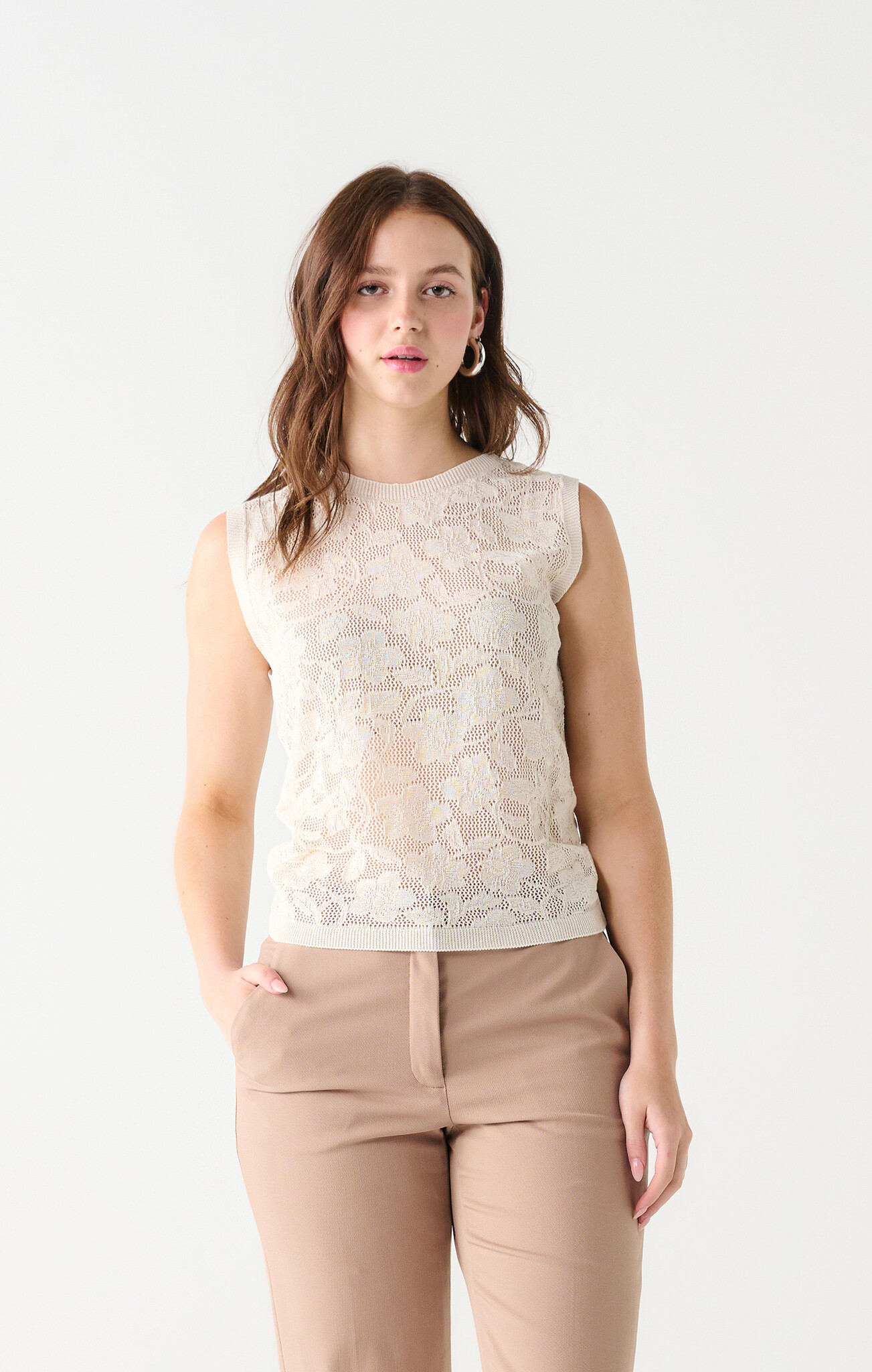 FLORAL OPENWORK KNIT TOP