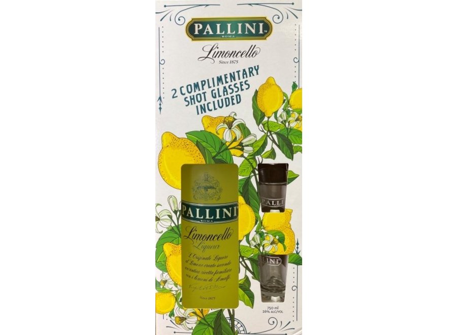 PALLINI LIMONCELLO LIQUEUR 750ML W/SHOT GLASSES - Cork 'N' Bottle