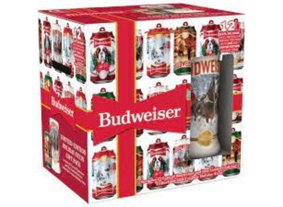 BUDWEISER HOLIDAY STEIN GIFT PACK 12PK/12OZ CANS AND 1 HOLIDAY STEIN
