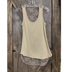 SLEEVELESS TOP W/STONES AND LACE BACK