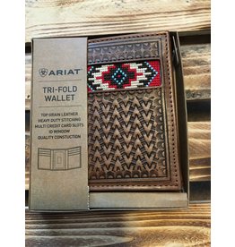 ARIAT TRI-FOLD AZTEC INLAY LEATHER WALLET