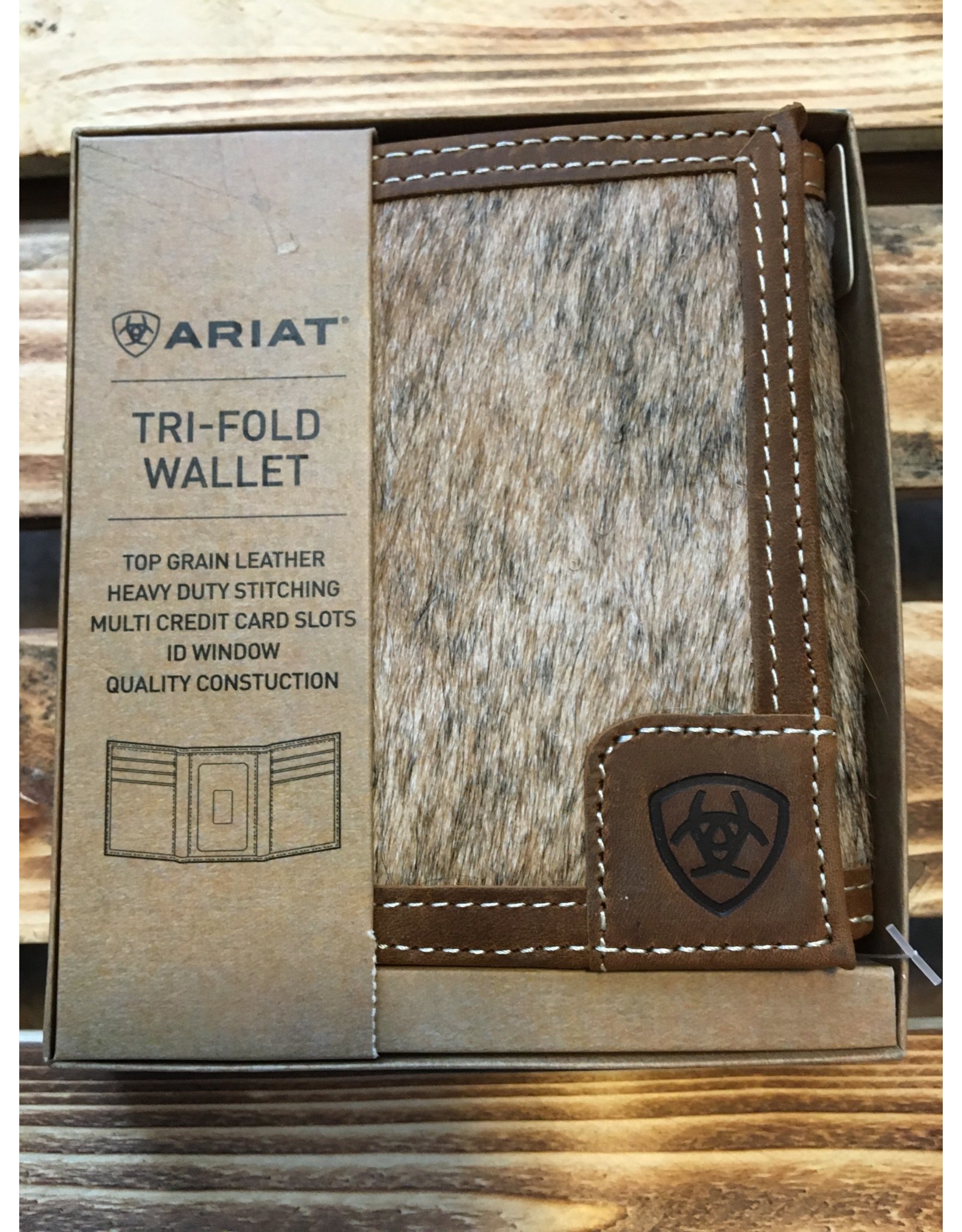 ARIAT TRI-FOLD CALF HAIR INLAY LEATHER WALLET