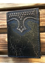 3D TRI-FOLD EMBOSSED DISTRESSED BLACK LEATHER WALLET
