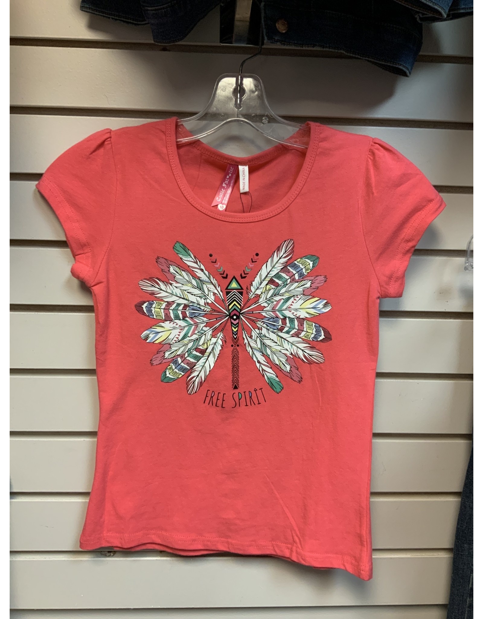 GIRL’S CORAL FEATHER PRINT SHIRT