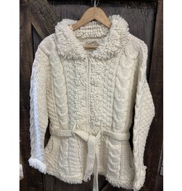 LADIES IVORY POODLE SWEATER WITH BELT