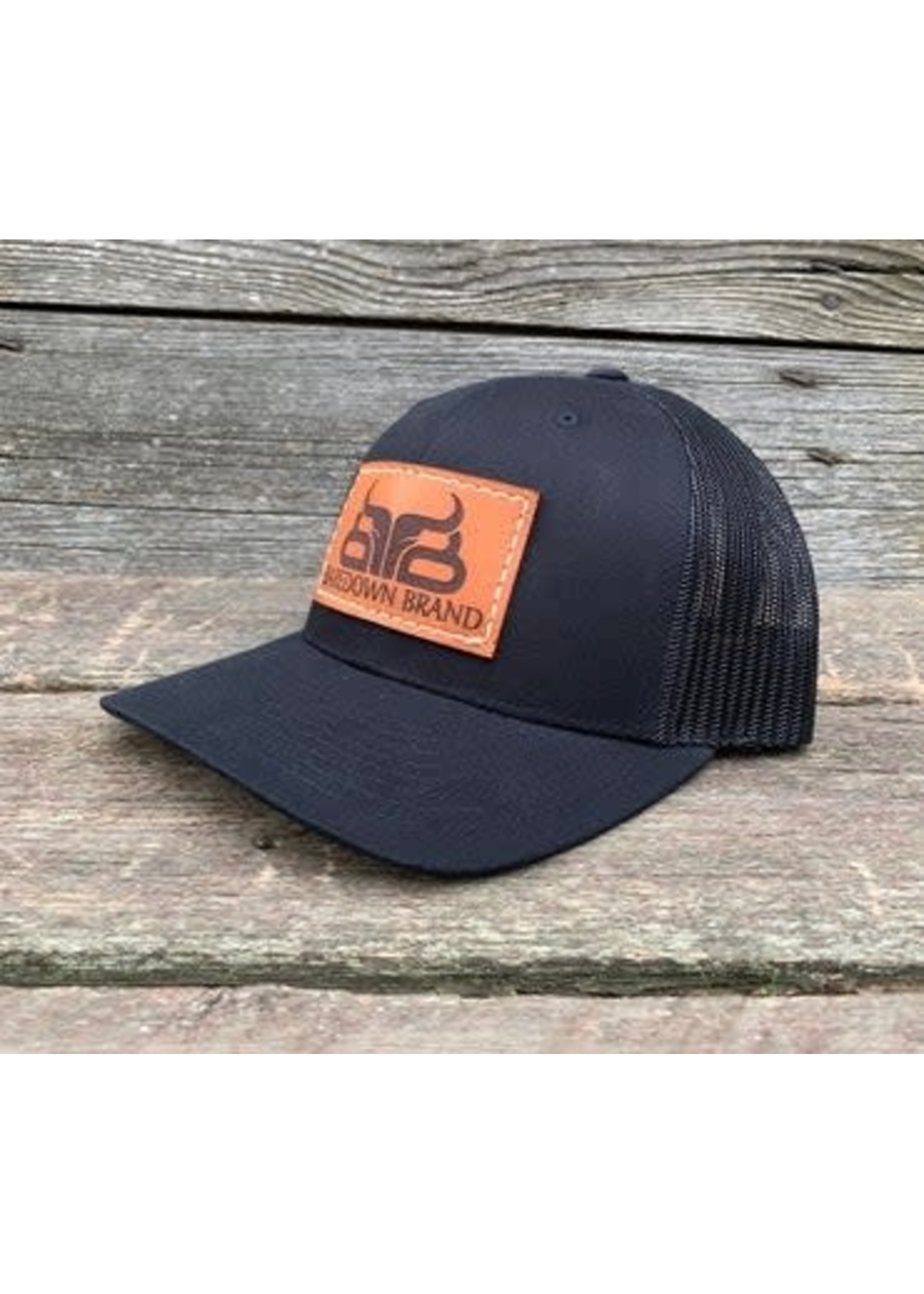 Baredown Brand BLACK/BLACK LEATHER PATCH TRUCKER HAT