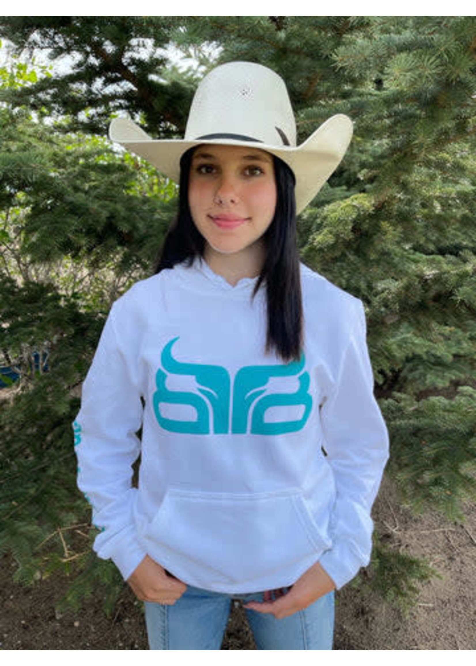 BAREDOWN BRAND COW POKE WHITE WITH TURQUOISE HOODIE