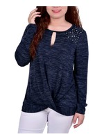 LADIES CHARCOAL CROSSOVER KNOT TOP