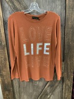 LADIES COPPER LOVE LIFE LIVE L/S SWEATER