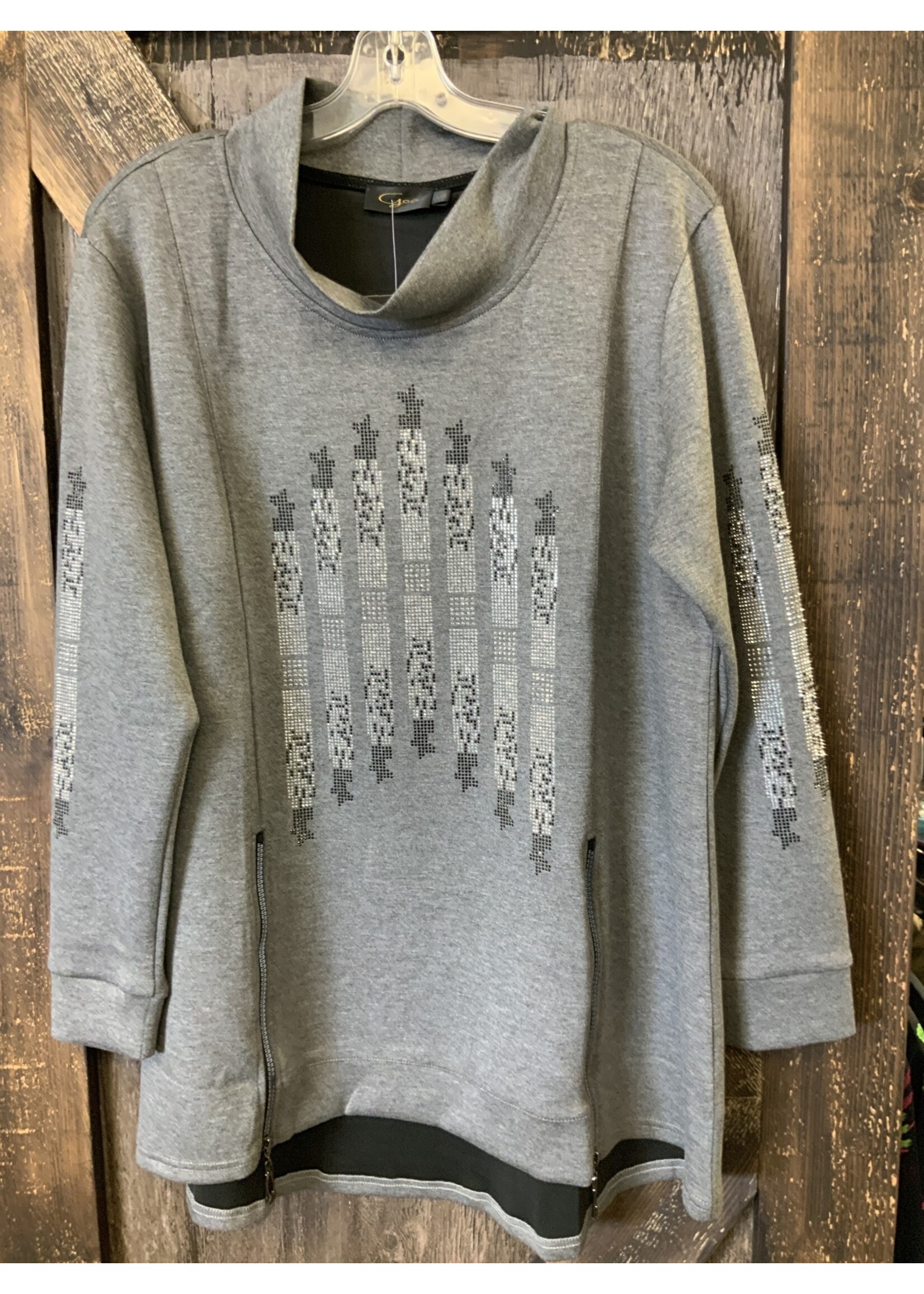LADIES GREY L/S WITH BLING TOP