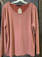 Chris & Carol LADIES FRONT BUTTON SMALL RIB L/S TOP RUST 1X