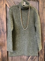 LADIES RIBBED TURTLE NECK COMFY LONG SWEATER OLIVE 62510 S/M