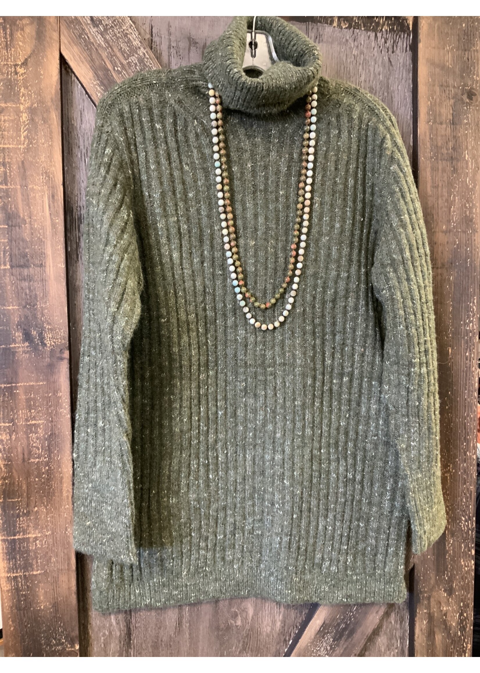 LADIES RIBBED TURTLE NECK COMFY LONG SWEATER OLIVE 62510 S/M