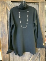 LADIES CASUAL TURTLE NECK LONG SWEATER W/CUFF BUTTON BLACK 65003 S/M