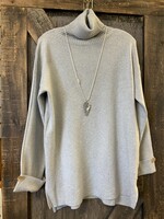 LADIES CASUAL TURTLE NECK LONG SWEATER W/CUFF BUTTON GREY 65003 S/M