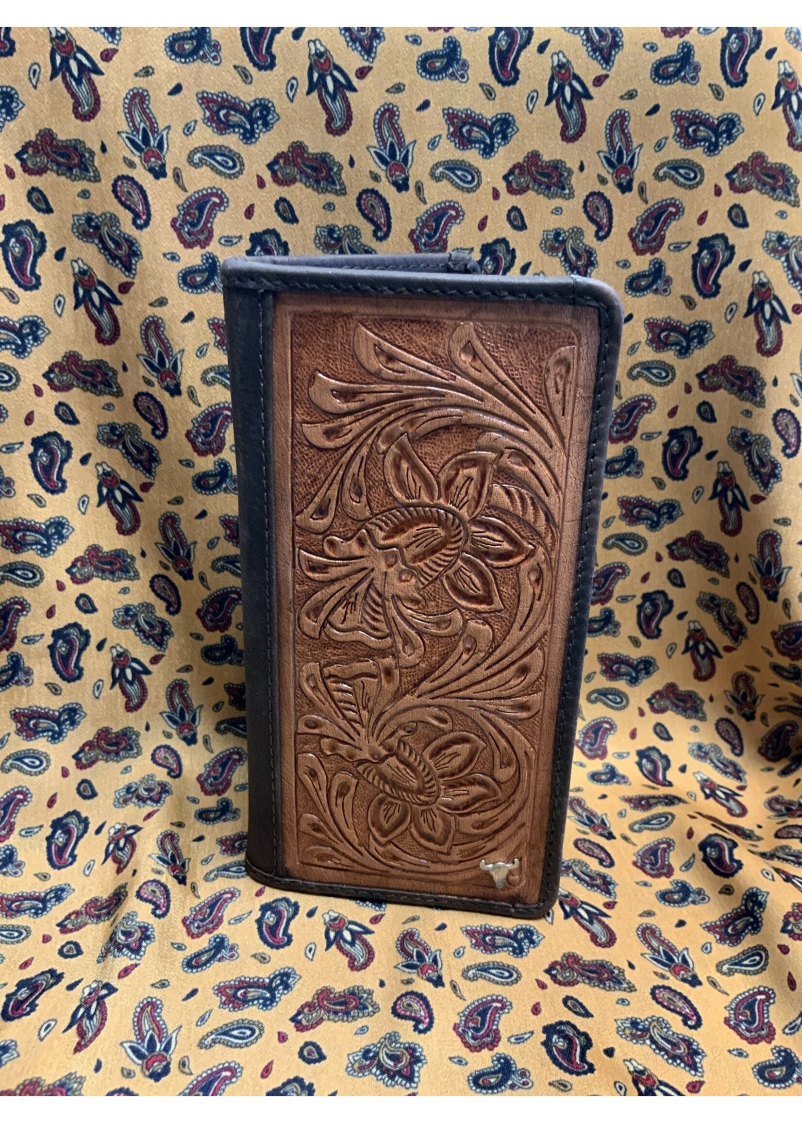 American Bison AMERICAN BISON RODEO WALLET LIGHT TOOLED  WAXY TAN