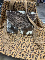 American Bison AB HOH CROSSBODY W/FRINGE PURSE  COW HIDE/TAN