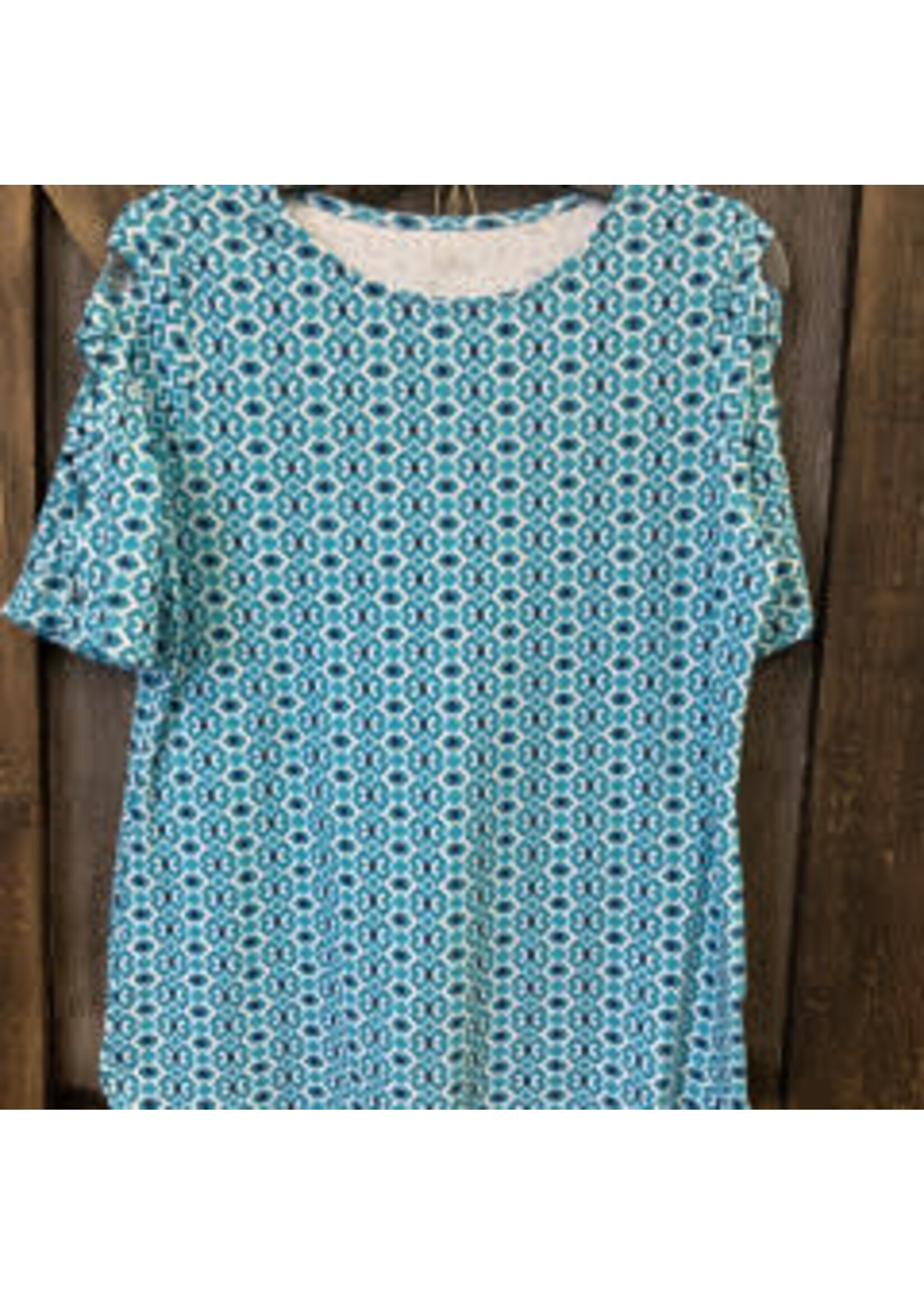 RUBY ROAD LADIES VINE DIAMOND PRINT S/S BLUE Med