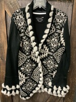 POWDER RIVER OUTFITTERS LADIES AZTEC CARDIGAN  W/FUR LACING Lrg