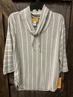 RUBY ROAD LADIES COWL NECK PULLOVER GREY STRIPPED Sm