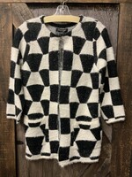 Sabrina Lauren LADIES BLACK/IVORY CHECK CARDIGAN Xl