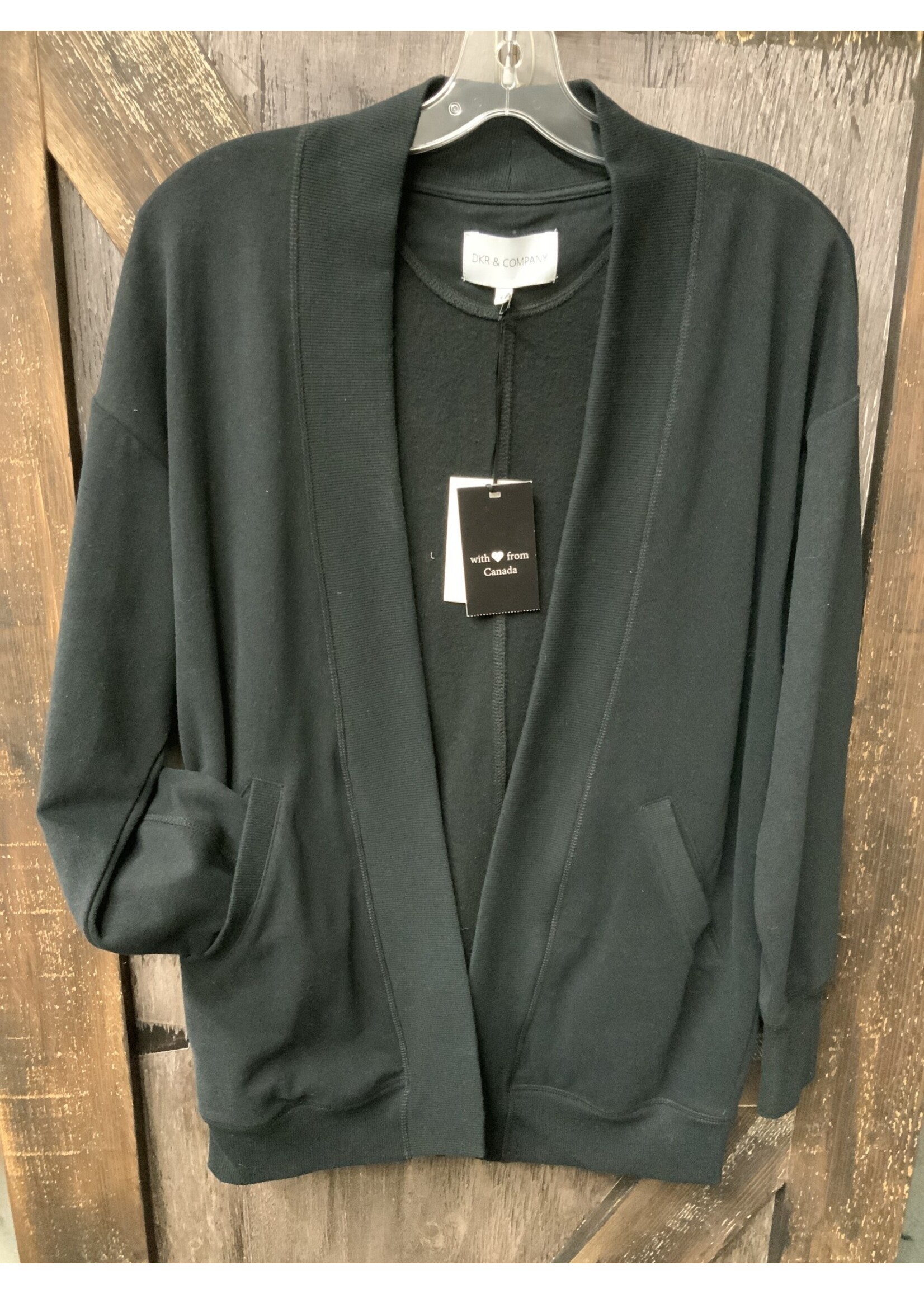 DKR & Company LADIES L/S OPEN CARDIGAN W/POCKETS BLACK  Lrg