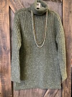 LADIES RIBBED TURTLE NECK COMFY LONG SWEATER OLIVE 62510 L/Xl