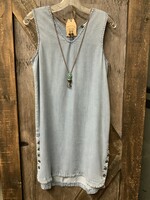 DKR & Company LADIES SLEEVELESS V-NECK DRESS W/SIDE BUTTON STONEWASH Sm