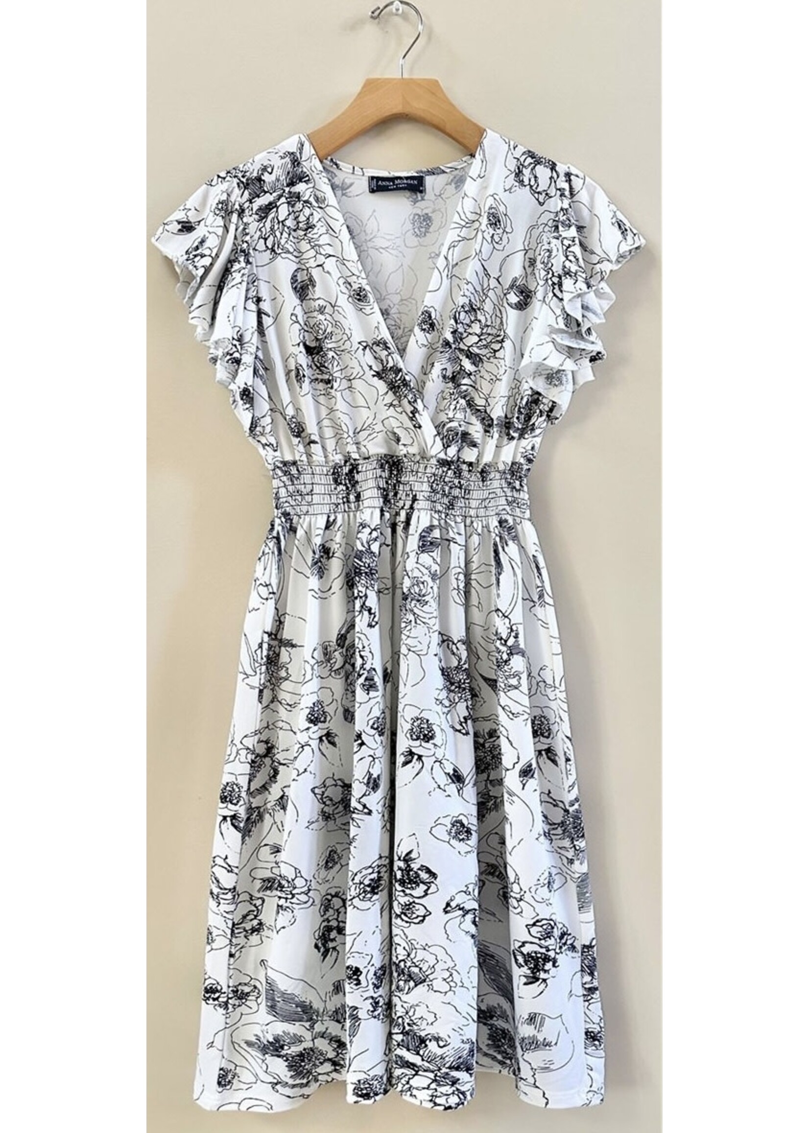 Anna Morgan COSMO LADIES WHITE W/NAVY FLORAL DESIGN DRESS Med